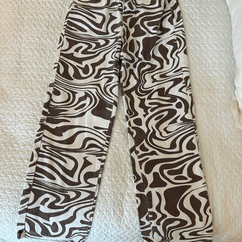 Brown and White Abstract Pattern Pants